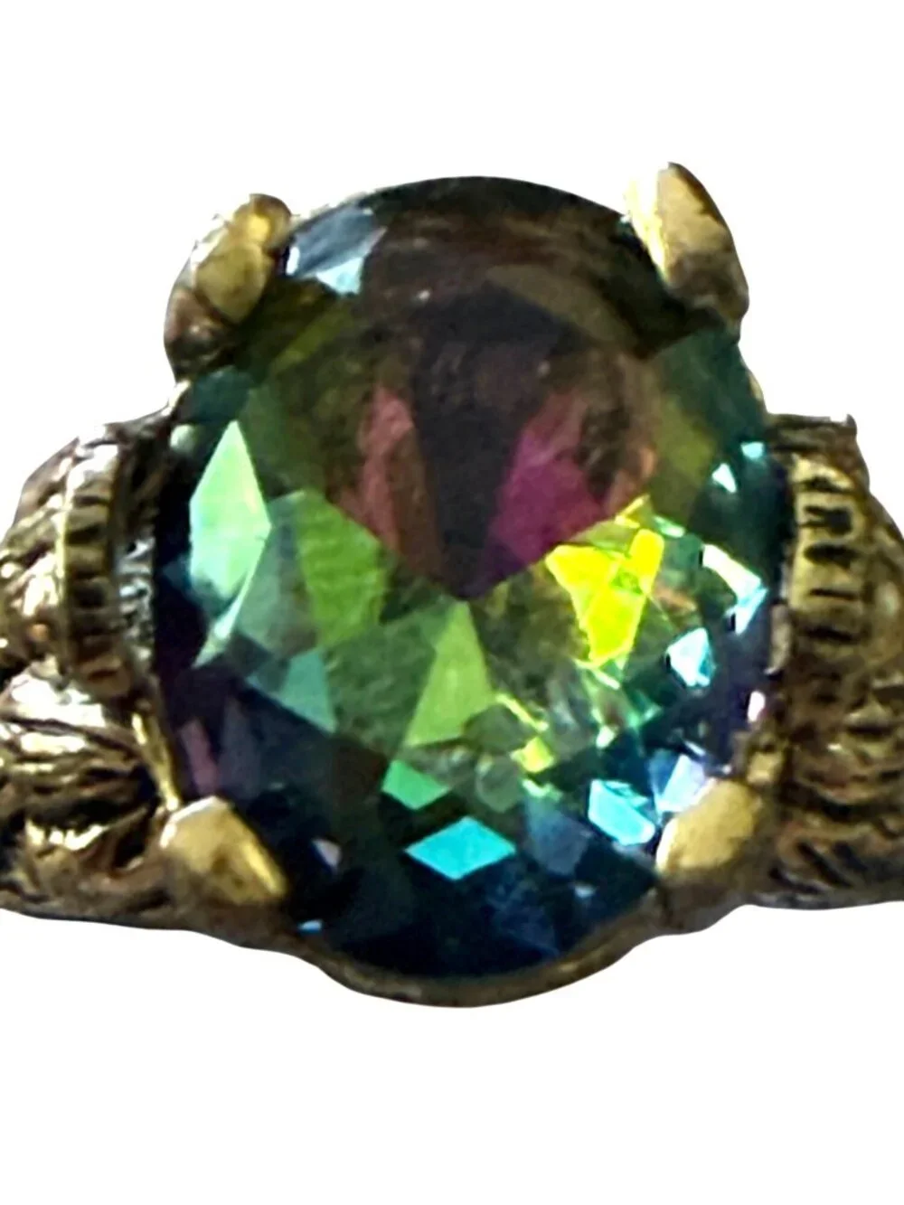 Adjustable Vintage Style Mystic Topaz Ring Intricate Copper Setting